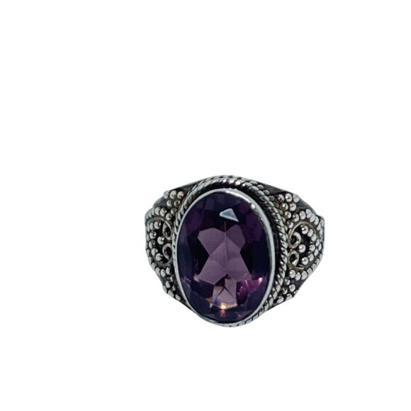 Vintage Sterling Silver Oval Pink Glass Ring Sz 6 1/2 (R137) - Picture 4 of 8